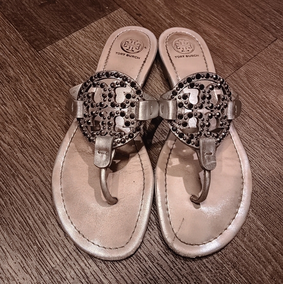 Tory Burch Shoes - Tory Burch Metallic Gold Miller Embellished Thong Sandals 8M